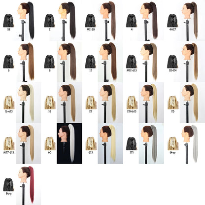 LISI GIRL Synthetic 24" Long Wavy Claw Clip On Ponytail Hair Extension Heat Resistant Natural Wave Pony Tail Fake Hairpieces