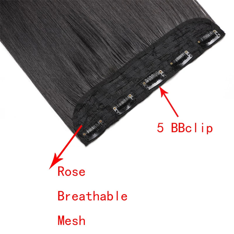 WIGSIN 60cm Synthetic Long Straight Clip In One Piece Hair Extension 5 Clips Brown Black Heat Resistant Fake Hair for Women