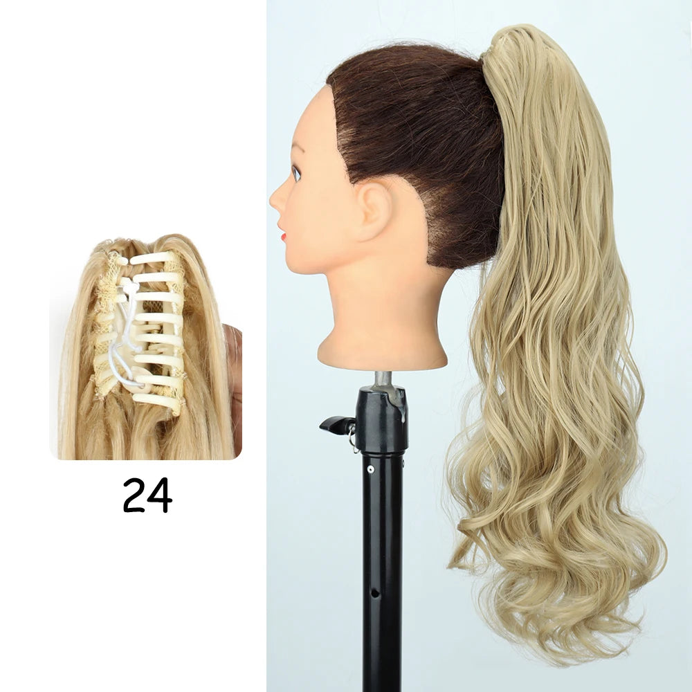 LISI GIRL Synthetic 24" Long Wavy Claw Clip On Ponytail Hair Extension Heat Resistant Natural Wave Pony Tail Fake Hairpieces