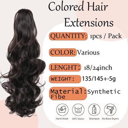 Claw Clip Ponytail Extension 18"&24 Clip in Wavy Synthetic Ponytail Hair Extensions Long Pony Tails for Women Extensions