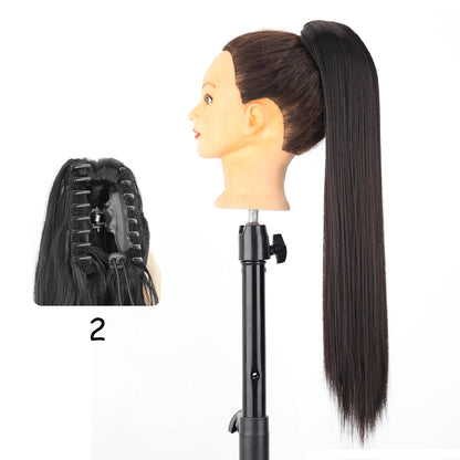 LISI GIRL Synthetic 24" Long Wavy Claw Clip On Ponytail Hair Extension Heat Resistant Natural Wave Pony Tail Fake Hairpieces