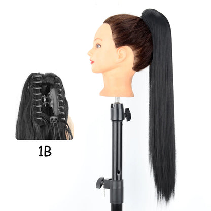 LISI GIRL Synthetic 24" Long Wavy Claw Clip On Ponytail Hair Extension Heat Resistant Natural Wave Pony Tail Fake Hairpieces