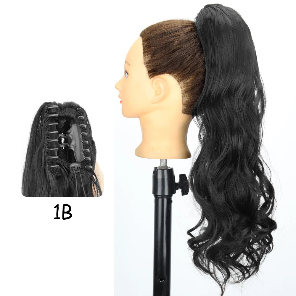 LISI GIRL Synthetic 24" Long Wavy Claw Clip On Ponytail Hair Extension Heat Resistant Natural Wave Pony Tail Fake Hairpieces