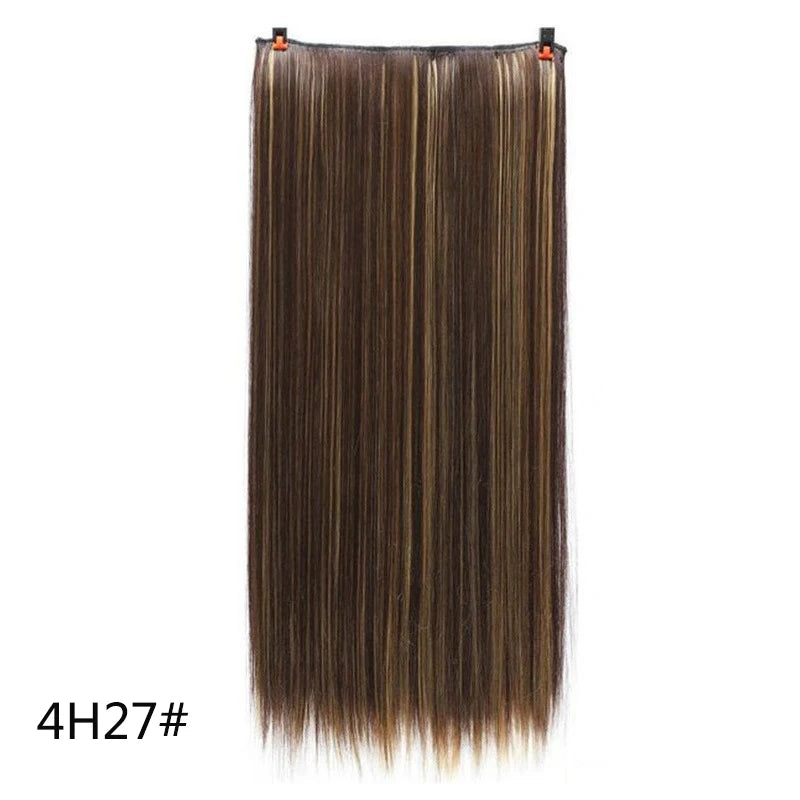 WIGSIN 60cm Synthetic Long Straight Clip In One Piece Hair Extension 5 Clips Brown Black Heat Resistant Fake Hair for Women