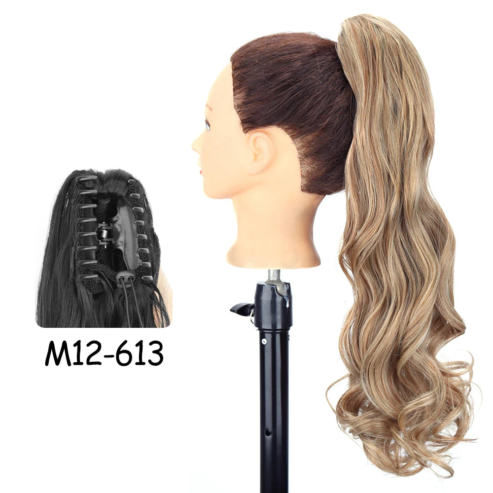 LISI GIRL Synthetic 24" Long Wavy Claw Clip On Ponytail Hair Extension Heat Resistant Natural Wave Pony Tail Fake Hairpieces