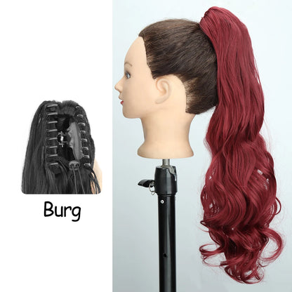 LISI GIRL Synthetic 24" Long Wavy Claw Clip On Ponytail Hair Extension Heat Resistant Natural Wave Pony Tail Fake Hairpieces