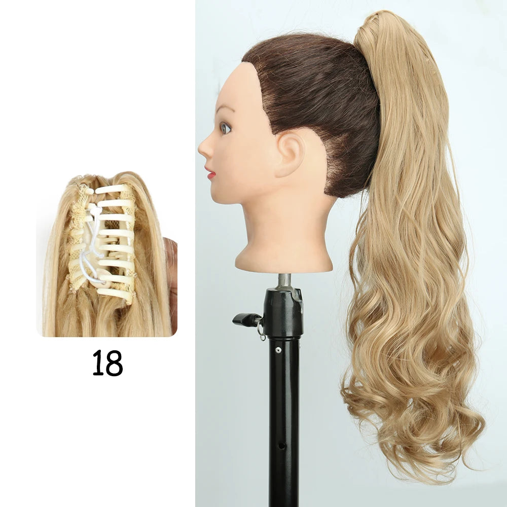 LISI GIRL Synthetic 24" Long Wavy Claw Clip On Ponytail Hair Extension Heat Resistant Natural Wave Pony Tail Fake Hairpieces