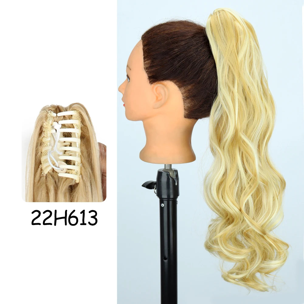 LISI GIRL Synthetic 24" Long Wavy Claw Clip On Ponytail Hair Extension Heat Resistant Natural Wave Pony Tail Fake Hairpieces