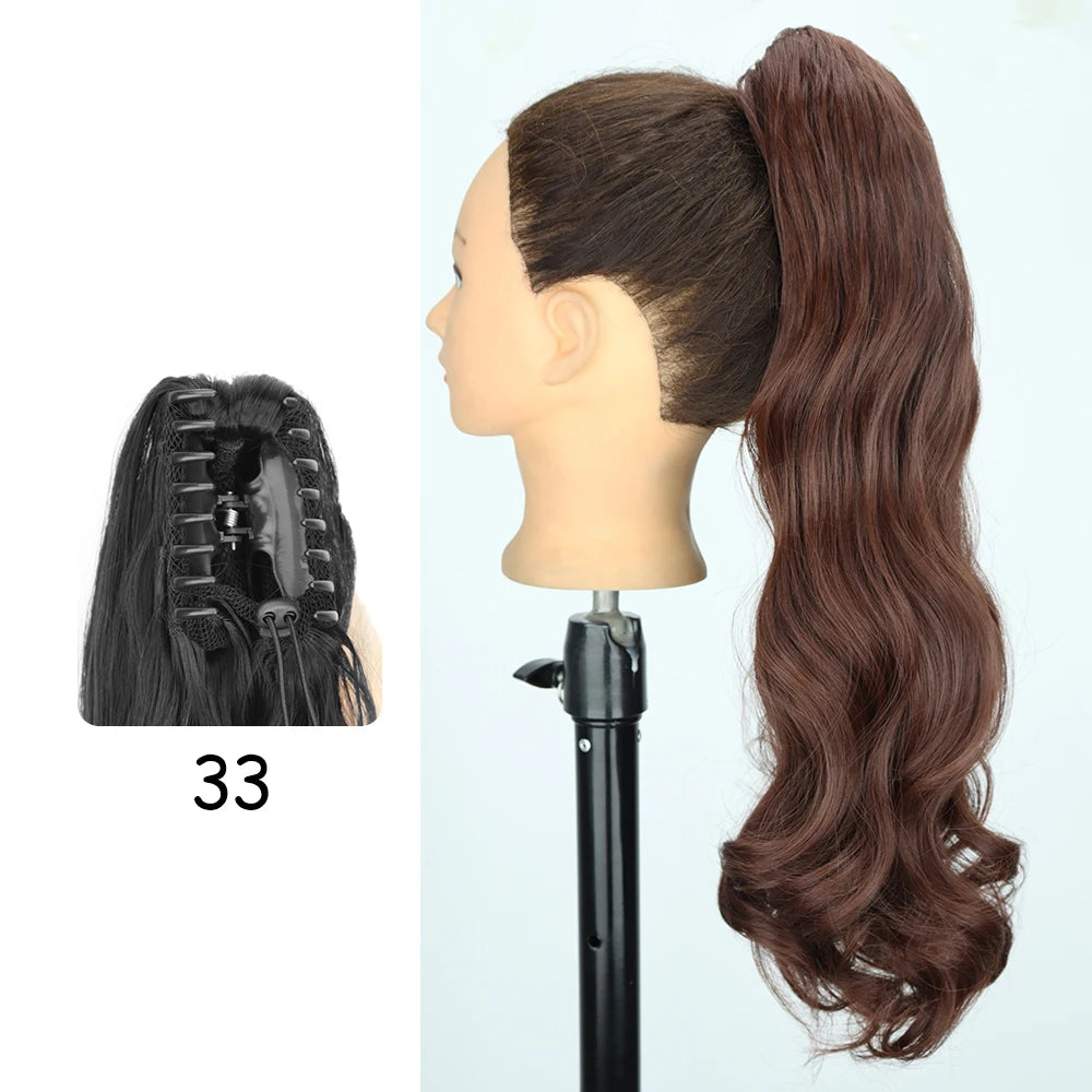 LISI GIRL Synthetic 24" Long Wavy Claw Clip On Ponytail Hair Extension Heat Resistant Natural Wave Pony Tail Fake Hairpieces