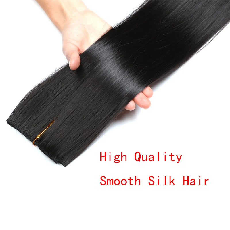 WIGSIN 60cm Synthetic Long Straight Clip In One Piece Hair Extension 5 Clips Brown Black Heat Resistant Fake Hair for Women