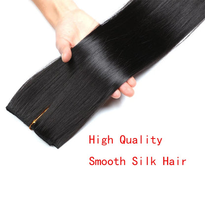WIGSIN 60cm Synthetic Long Straight Clip In One Piece Hair Extension 5 Clips Brown Black Heat Resistant Fake Hair for Women