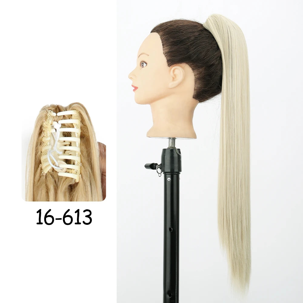 LISI GIRL Synthetic 24" Long Wavy Claw Clip On Ponytail Hair Extension Heat Resistant Natural Wave Pony Tail Fake Hairpieces