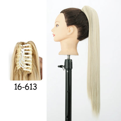 LISI GIRL Synthetic 24" Long Wavy Claw Clip On Ponytail Hair Extension Heat Resistant Natural Wave Pony Tail Fake Hairpieces